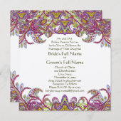 Lime Green en Raspberry Damask Wedding Invitation Kaart (Voorkant / Achterkant)