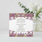 Lime Green en Raspberry Damask Wedding Invitation Kaart (Staand voorkant)