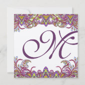 Lime Green en Raspberry Damask Wedding Invitation Kaart (Achterkant)