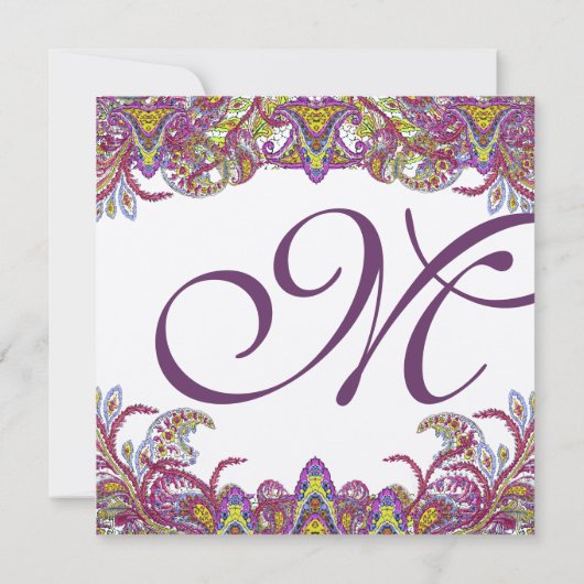 Lime Green en Raspberry Damask Wedding Invitation Kaart (Achterkant)