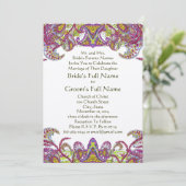 Lime Green en Raspberry Damask Wedding Invitation Kaart (Staand voorkant)