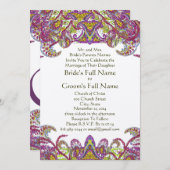 Lime Green en Raspberry Damask Wedding Invitation Kaart (Voorkant / Achterkant)