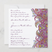 Lime Green en Raspberry Damask Wedding Invitation Kaart (Voorkant)