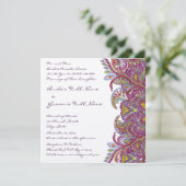 Lime Green en Raspberry Damask Wedding Invitation Kaart (Staand voorkant)