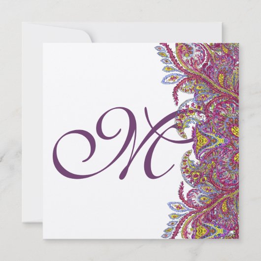 Lime Green en Raspberry Damask Wedding Invitation Kaart (Achterkant)