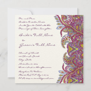 Lime Green en Raspberry Damask Wedding Invitation Kaart