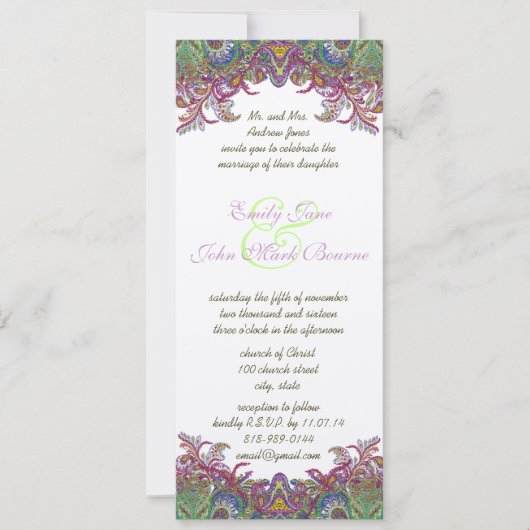 Lime Green en Raspberry Damask Wedding Invitation Kaart (Voorkant)