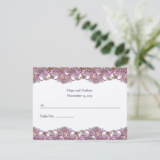Lime Green en Raspberry Damask Wedding Place Card Kaart (Staand voorkant)