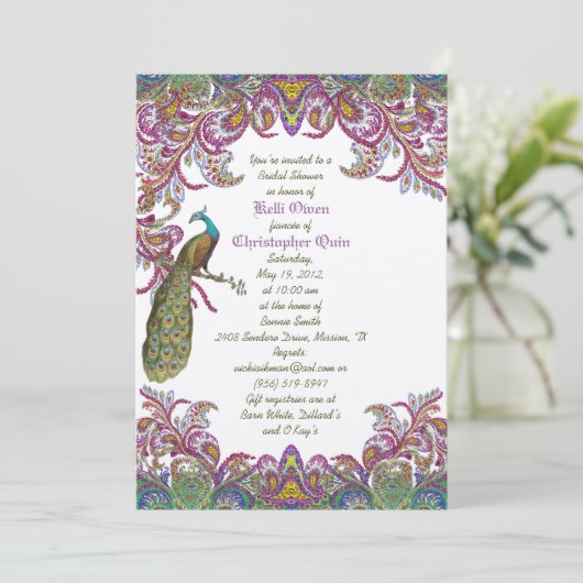 Lime Green en Raspberry Damask Wedding Shower Kaart (Staand voorkant)