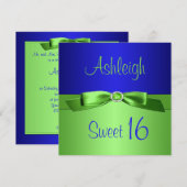 Lime Green en Royal Blue Sweet Sixteen Uitnodiging (Voorkant / Achterkant)