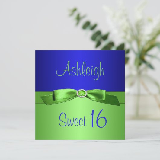Lime Green en Royal Blue Sweet Sixteen Uitnodiging (Staand voorkant)