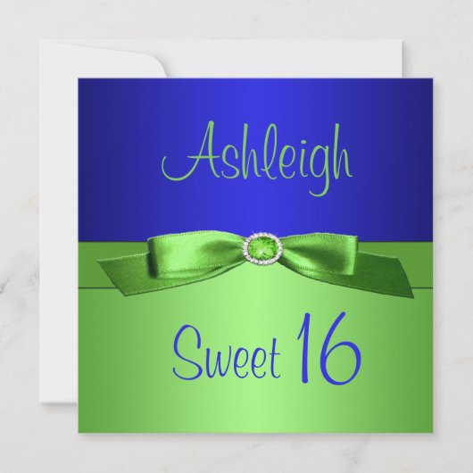 Lime Green en Royal Blue Sweet Sixteen Uitnodiging (Voorkant)