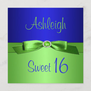 Lime Green en Royal Blue Sweet Sixteen Uitnodiging