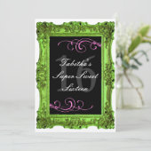 Lime Green en roze Forma Sweet Sixteen-uitnodiging Kaart (Staand voorkant)