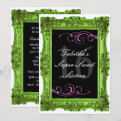 Lime Green en roze Forma Sweet Sixteen-uitnodiging Kaart (Voorkant / Achterkant)