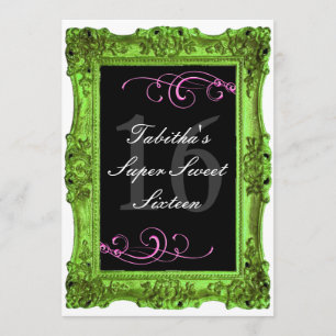 Lime Green en roze Forma Sweet Sixteen-uitnodiging Kaart