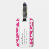 Lime Green en Roze Monogrammed Damask Print Bagagelabel (Achterkant verticaal)