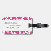 Lime Green en Roze Monogrammed Damask Print Bagagelabel (Achterkant horizontaal)