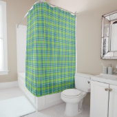 Lime Green en Turquoise Plaid Douchegordijn (In situ)