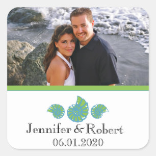 Lime Green en Turquoise Seashell bruiloft Vierkante Sticker
