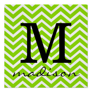 Lime Green en White Chevron Monogram Print Perfect Poster