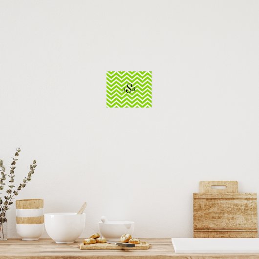 Lime Green en White Chevron Monogram Wall Art Poster (Keuken)