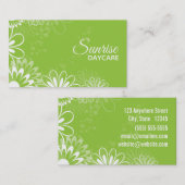 Lime Green en White Floral Daycare Visitekaartje (Voorkant / Achterkant)