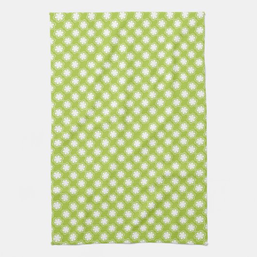 Lime Green en White Flower Pattern Theedoek (Verticaal)
