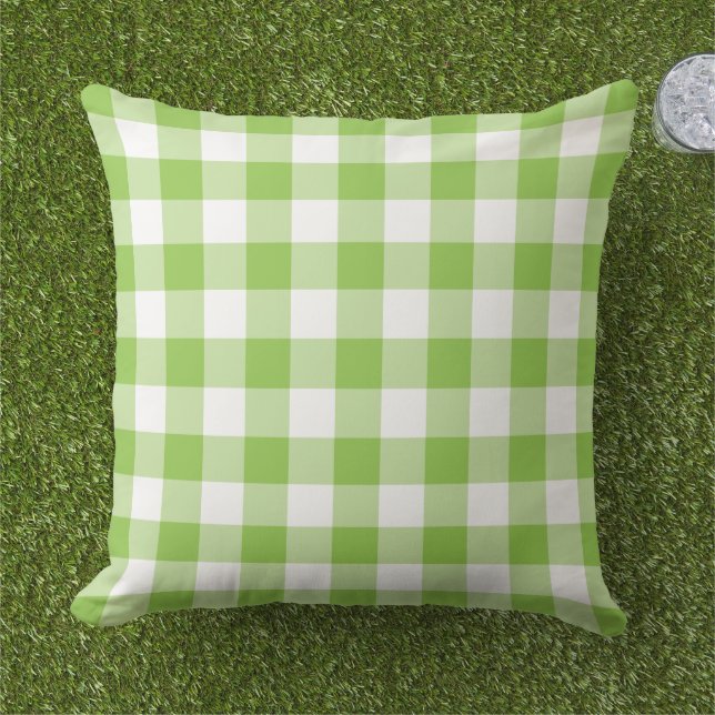Lime Green en White Gingham Pset Pattern Buitenkussen (Gras)