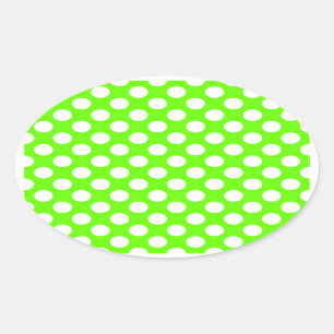 Lime Green en White Polka Dots Ovale Sticker