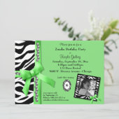 Lime Green en Zebra gestreept Birthday Party Invit Kaart (Staand voorkant)