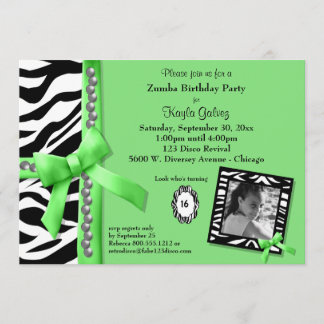 Lime Green en Zebra gestreept Birthday Party Invit Kaart