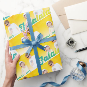 Lime Green Falalalala kerstfoto Collage Cadeaupapier