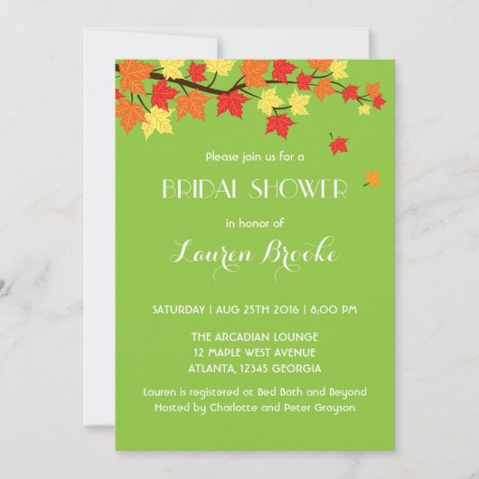 Lime Green Falling Maple Leaves Autumn Invitation Kaart (Voorkant)