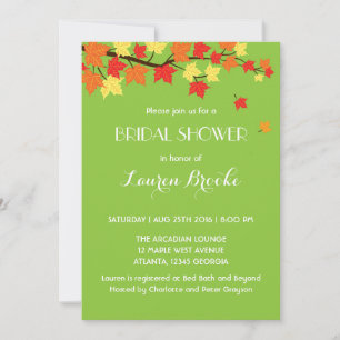 Lime Green Falling Maple Leaves Autumn Invitation Kaart