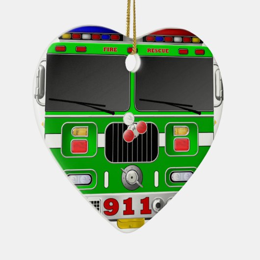 Lime Green Fire Truck Keramisch Ornament (Rechts)