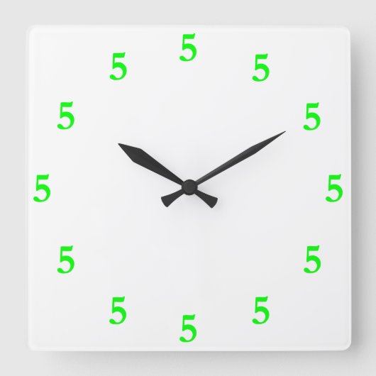 Lime Green Five oClock ergens op White Vierkante Klok (Voorkant)