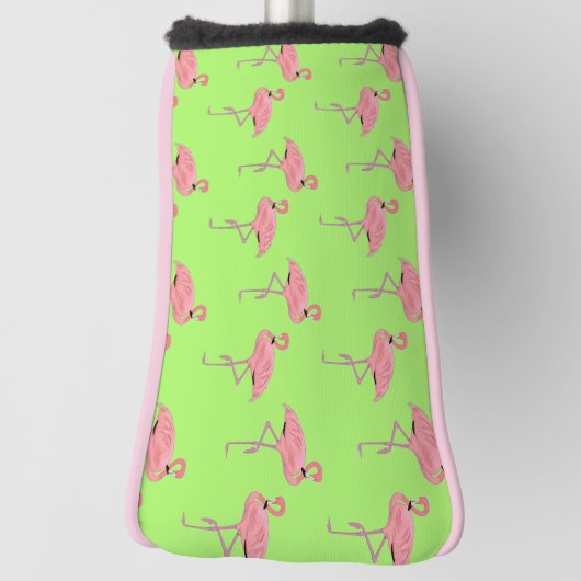 Lime Green Flamingo Golf Head Hoesje Golfheadcover (Draai 90)