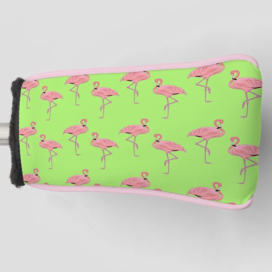 Lime Green Flamingo Golf Head Hoesje Golfheadcover (Voorkant)