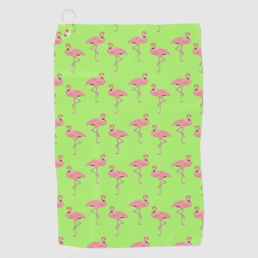Lime Green Flamingo's patroon Golfhanddoek (Voorkant)