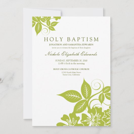Lime Green Floral Heilige Baptisme Kaart (Voorkant)