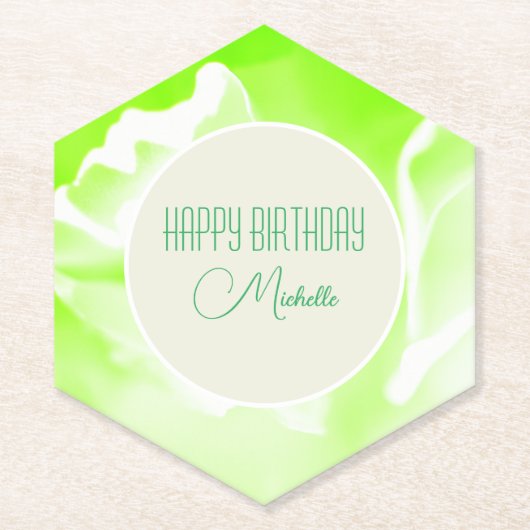 Lime Green Floral Print Paper Onderzetter (Voorkant)