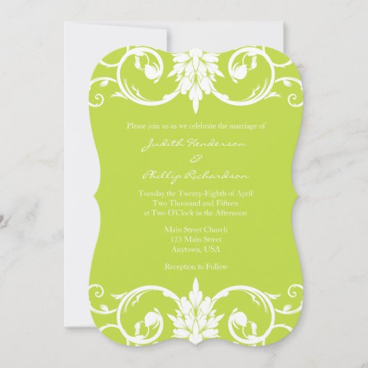 Lime Green Floral Swirl Bracket Weddenschap Kaart (Voorkant)