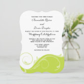 Lime Green Floral Swirl Bracket Wedding Invites Kaart (Staand voorkant)