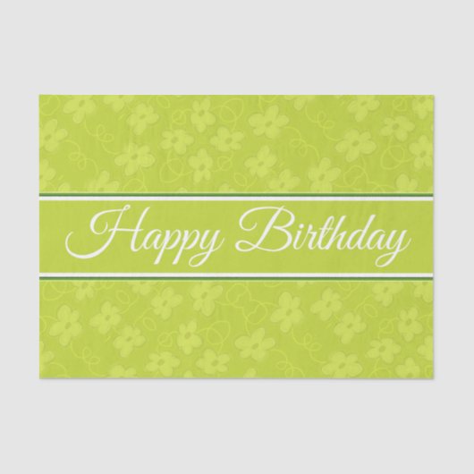 Lime Green Flowered Birthday Tissuepapier (Voorkant)