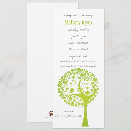Lime Green Flowering Tree Baby shower Invitation Kaart (Voorkant / Achterkant)