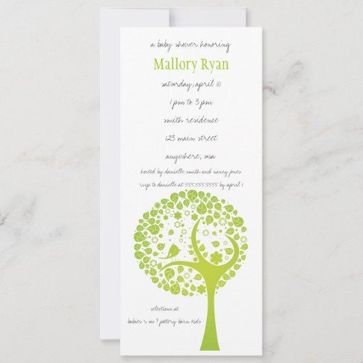 Lime Green Flowering Tree Baby shower Invitation Kaart (Voorkant)