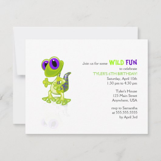 Lime Green Gecko Birthday Uitnodiging (Voorkant)