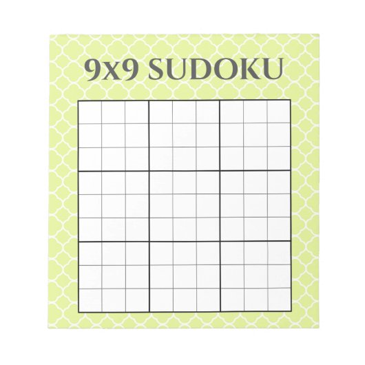 Lime Green Geometric 9x9 Sudoku Grid Sjabloon Notitieblok (Voorkant)
