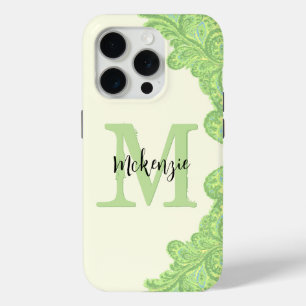 Lime Green Gepersonaliseerde Damask iPhone-Hoesje iPhone 15 Pro Case